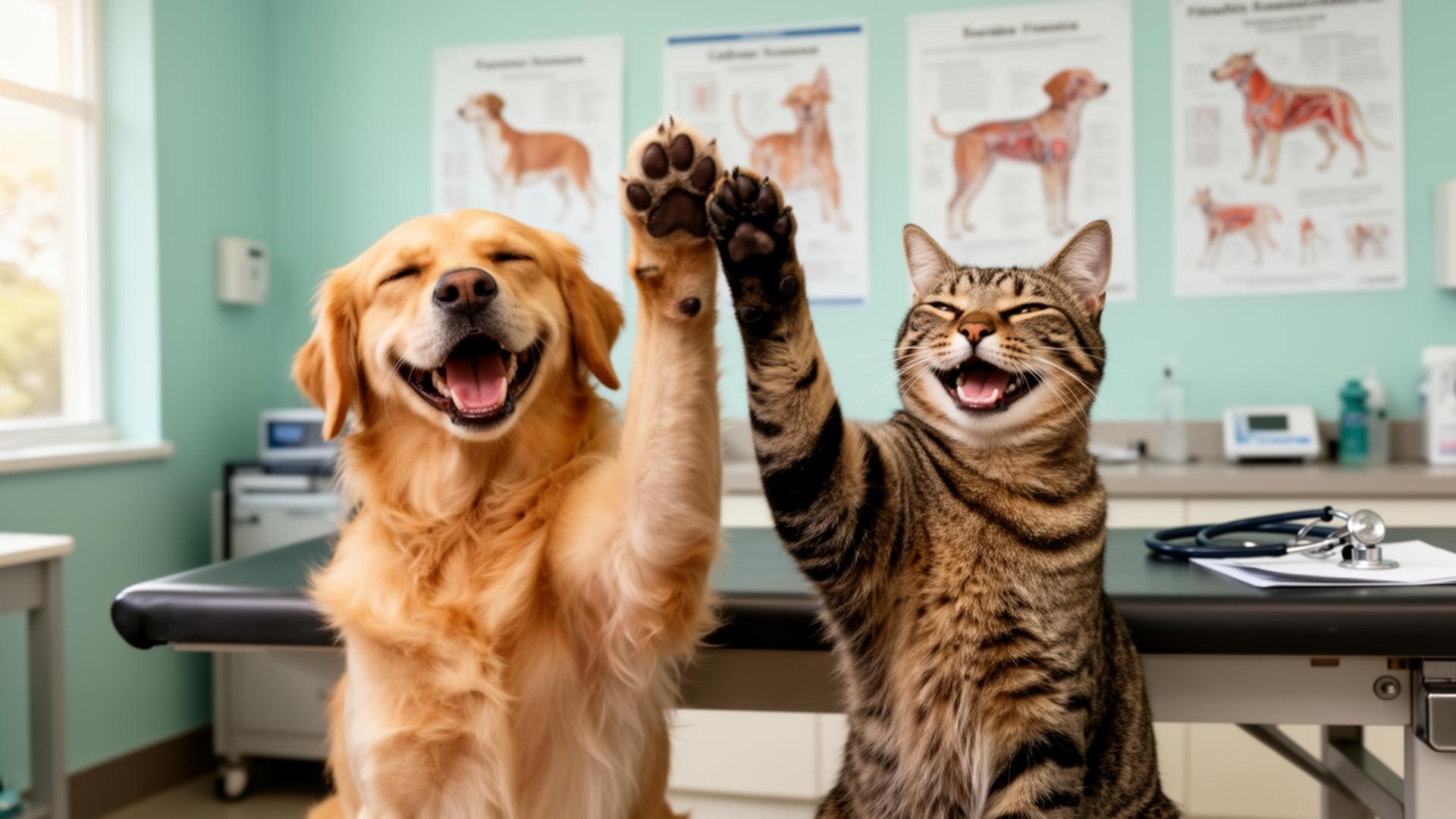 A happy dog and cat after receiving a cancer-free result